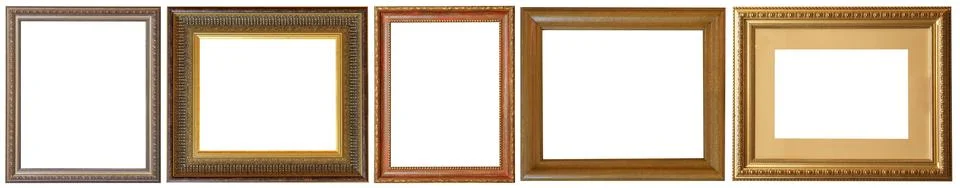 Picture frames isolated on white background set antique gilded gold Foto stock