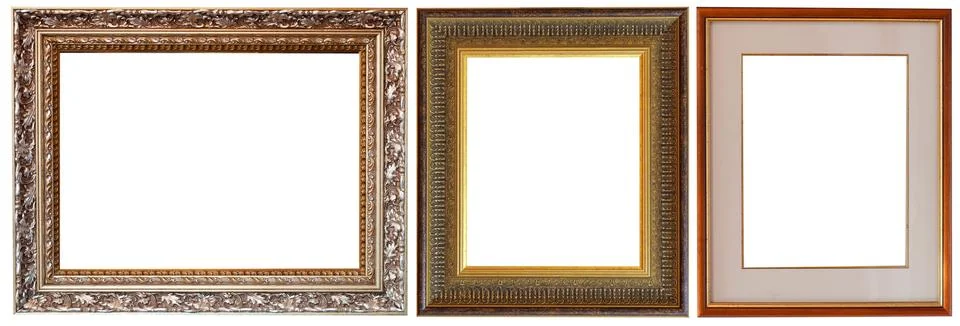 Picture frames isolated on white background set antique gilded gold silver Foto stock