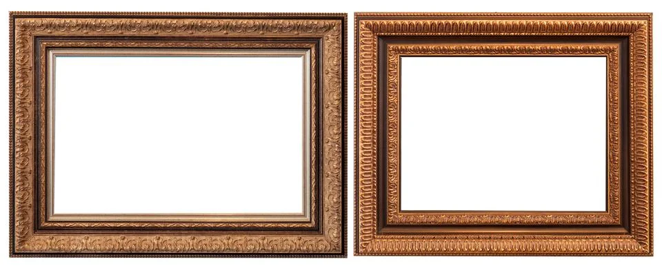 Picture frames isolated on white background set antique gilded gold silver Foto stock