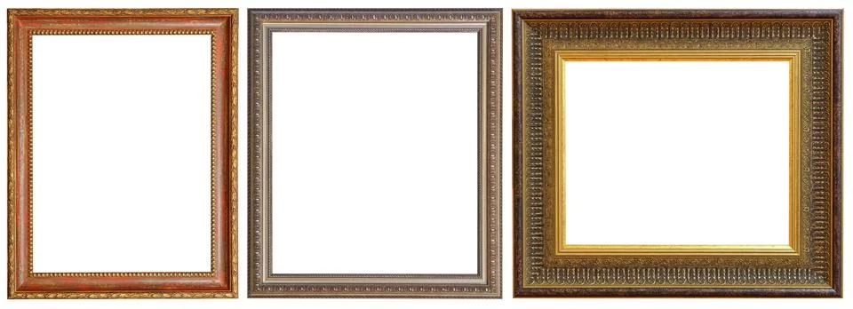 Picture frames isolated on white background set antique gilded gold silver Foto stock
