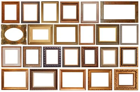 Picture frames isolated on white background set antique gilded gold silver Foto stock