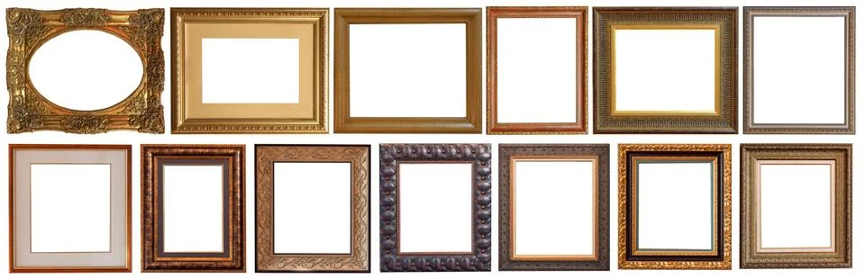 Picture frames isolated on white background set antique gilded gold silver Foto stock