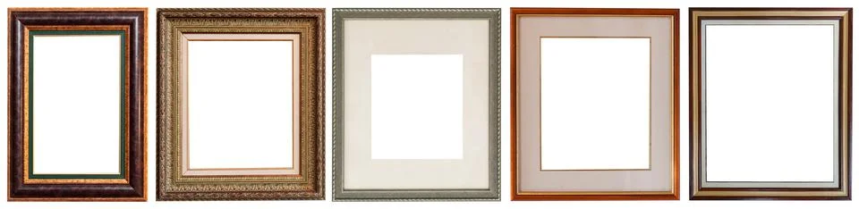 Picture frames isolated on white background set antique gilded gold silver Foto stock
