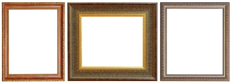 Picture frames isolated on white background set antique gilded gold silver Foto stock