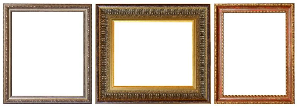 Picture frames isolated on white background set antique gilded gold Foto stock