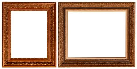 Picture frames isolated on white background set antique gilded gold Foto stock