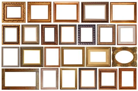 Picture frames isolated on white background set antique gilded gold Foto stock