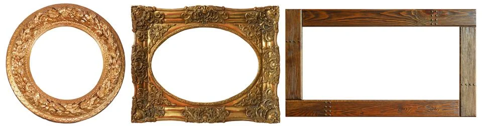 Picture frames isolated on white background set antique gilded gold Stock Photos