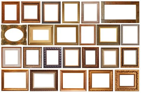 Picture frames isolated on white background set antique gilded gold silver 스톡 사진