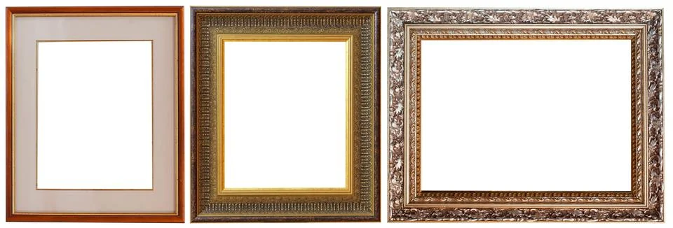 Picture frames isolated on white background set antique gilded gold Stockfoto's