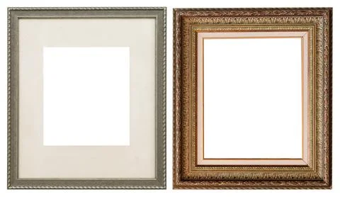 Picture frames isolated on white background set antique gilded gold Stockfoto's