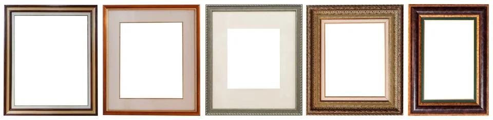 Picture frames isolated on white background set antique gilded gold Stockfoto's