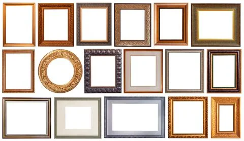Picture frames isolated on white background antique carved gold 스톡 사진