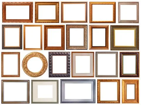 Picture frames isolated on white background antique carved gold 스톡 사진