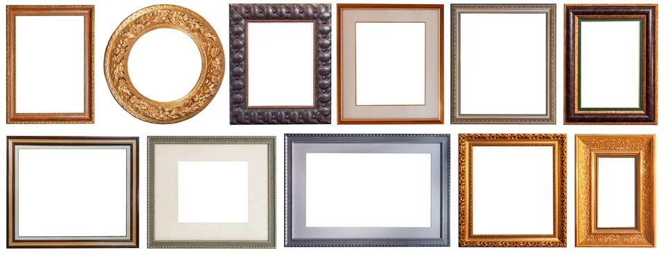 Picture frames isolated on white background antique carved gold 스톡 사진