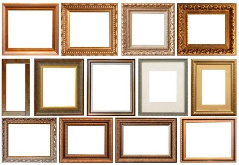 Picture frames isolated on white background antique carved gold 库存照片