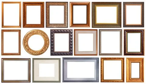 Picture frames isolated on white background antique carved gold 스톡 사진