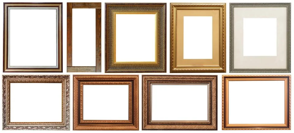 Picture frames isolated on white background antique carved gold 스톡 사진