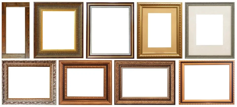 Picture frames isolated on white background antique carved gold Stock Photos