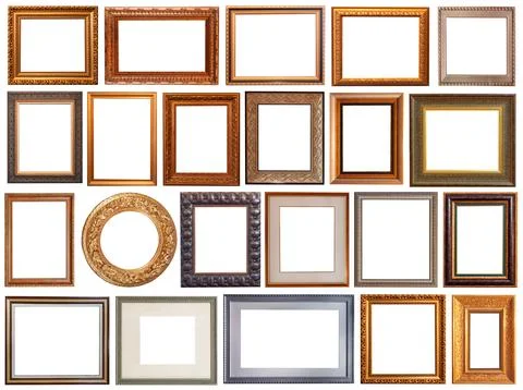 Picture frames isolated on white background antique carved gold Stock Photos