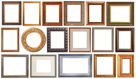 Picture frames isolated on white background antique carved gold Stock Photos