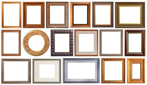 Picture frames isolated on white background antique carved gold Foto stock