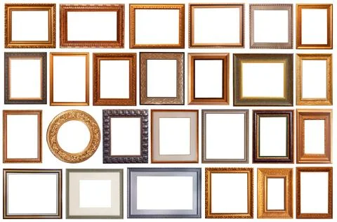 Picture frames isolated on white background antique carved gold Stock Photos