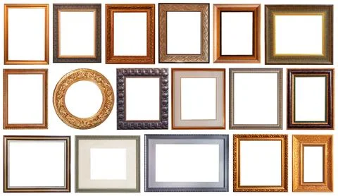Picture frames isolated on white background antique carved gold Stock Photos