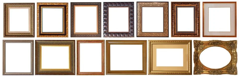 Picture frames isolated on white background set antique gilded gold Stock-Fotos