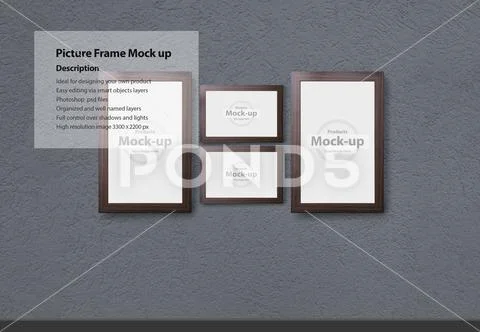 Picture frames mock-up template in front gray wall PSD Template