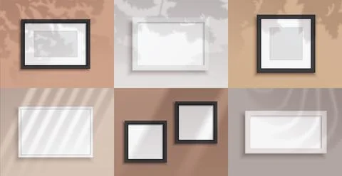 Picture frames. Realistic blank borders for photographs. Square decorative 库存插图