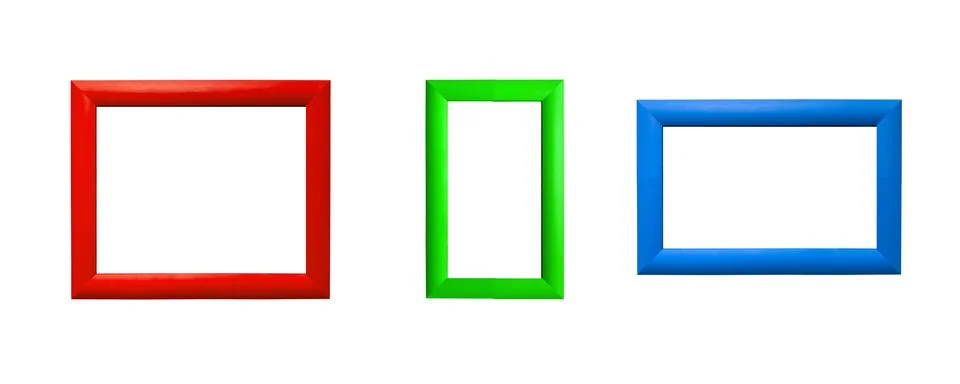 Picture frames set. Modern rectangular designs in red, green, and blue border Stock Photos