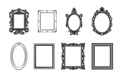 Picture frames silhouette, Baroque frame silhouettes Illustrazione stock