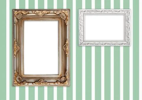 Picture frames on striped wall Stock Photos
