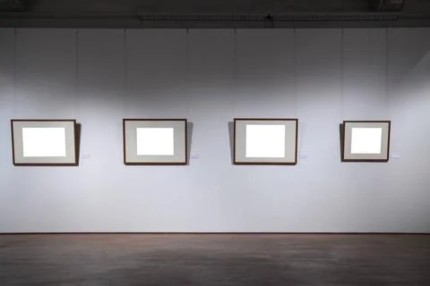 Picture frames on wall empty picture frames on the exhibition wall Copyrig... Stock Photos