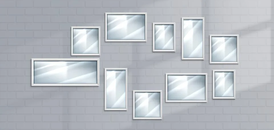 Picture frames on white brick wall イラスト素材