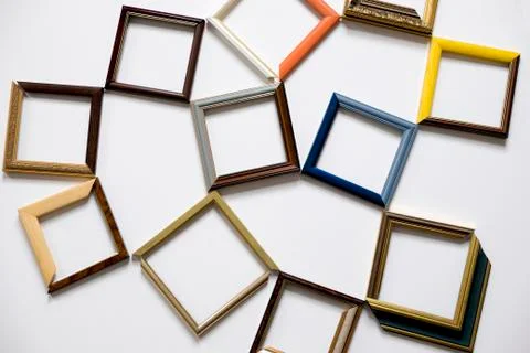 Picture frames on white table 스톡 사진