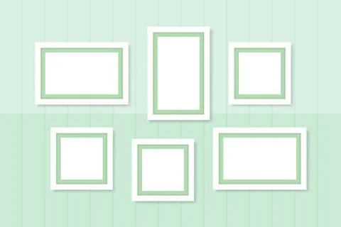 Picture frames white template on wall green pastel, frame cute for family lov Illustration