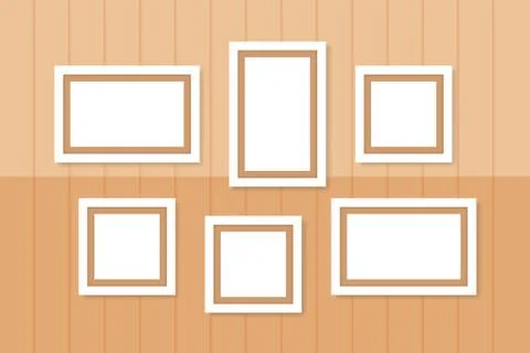 Picture frames white template on wall brown pastel, frame cute for family lov Stock Illustration