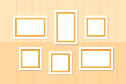 Picture frames white template on wall orange pastel, frame cute for family lo Illustration