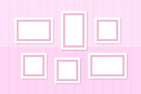 Picture frames white template on wall pink pastel, frame cute for family love イラスト素材