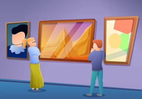 Picture gallery excursion concept banner, cartoon style Stock Illustration