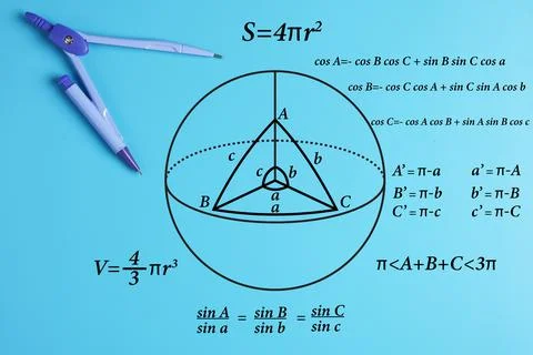 A picture of geometry compass with sphere shape, trigonometry and geometry fo Foto stock