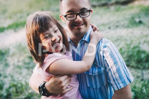 Picture of girl and man with down syndrome Stock Photos