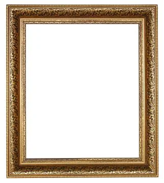 Picture gold frame with a decorative pattern on a white Stock Photos