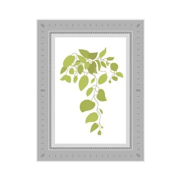 Picture with gray frames and depicting a green plant. Isolated. Flat style. 스톡 일러스트