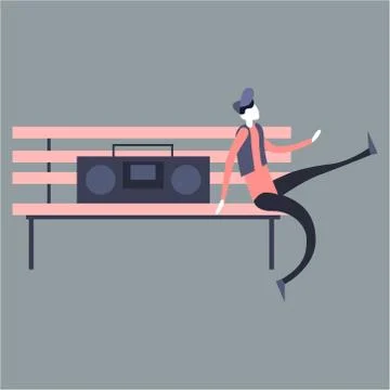 Picture of a guy sitting on a bench. Vector illustration. Stock Illustration