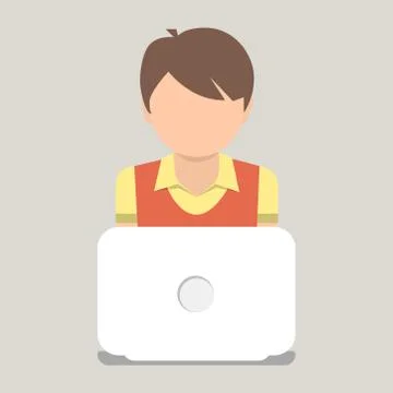 Picture of a guy working on a laptop. Vector illustration. Stock Illustration