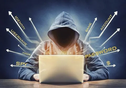 Picture of a hacker on a laptop Stock Illustration