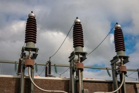 Picture of a high voltage system with ceramic insulators Stock-Fotos